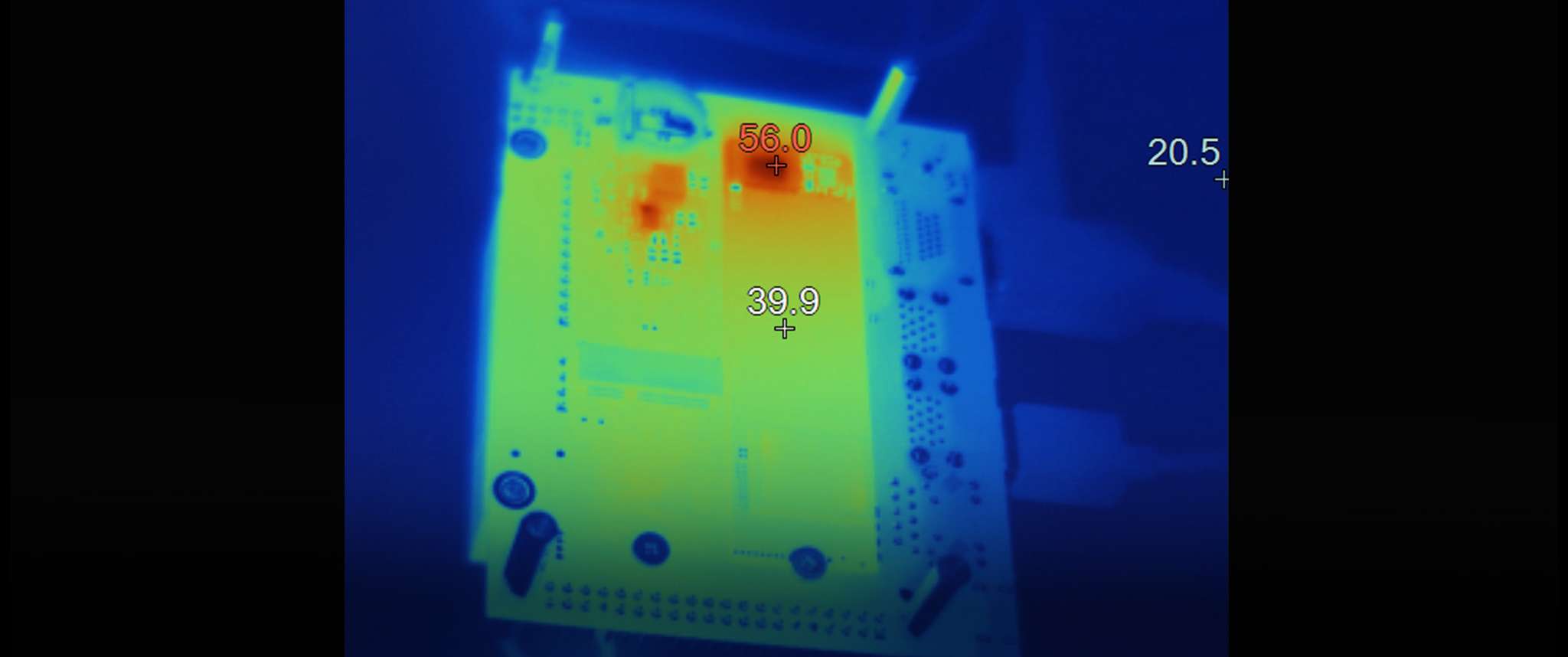 I Read There Was a Heat Wave: Thermal (IR) image of a developer kit used for the Edge Node Lite payload of AeroCube 18, showing where the SSD drive gets hot, in order to inform the thermal design of the spacecraft.