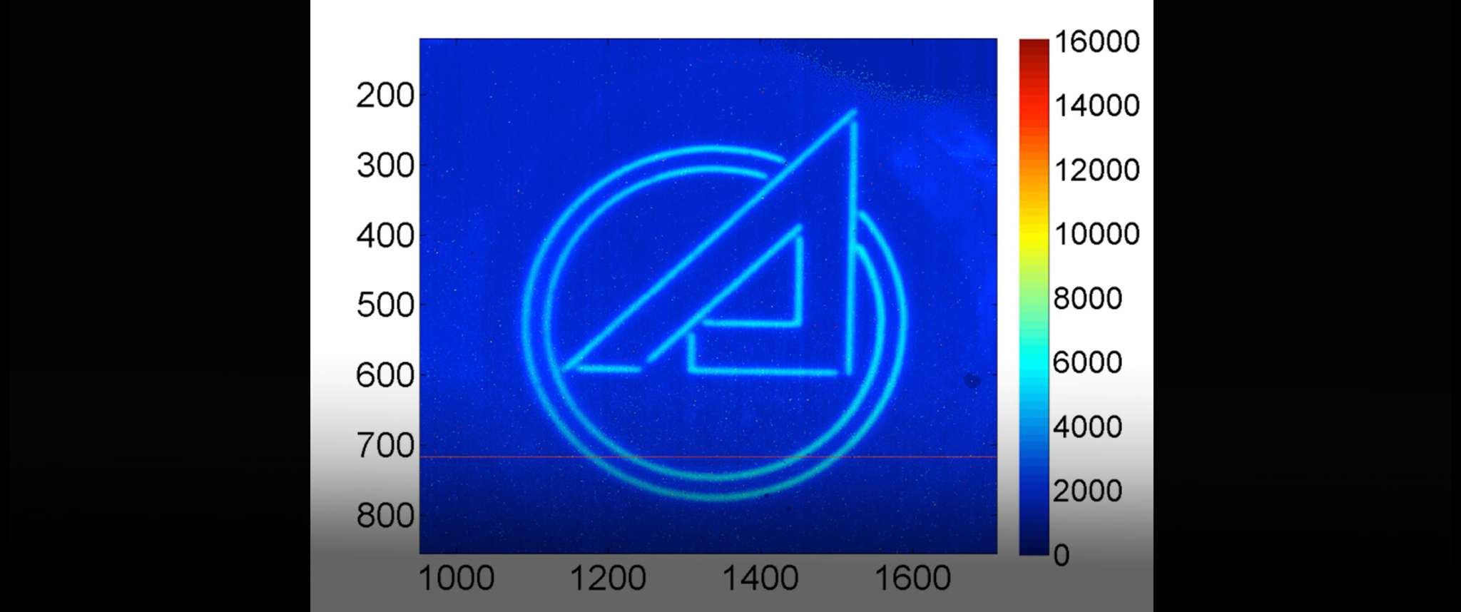 This Logo Appeared Out of the Blue: Image from the Vulcan Focal Plane Array with a custom machined Aero logo mask in front of it.